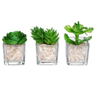 Modern Clear Glass Planter Pot Faux Plants
