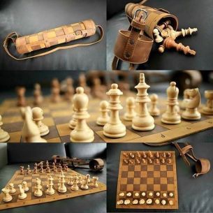 Chess and Checkers Leather Set